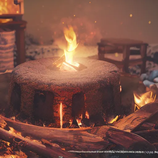 Image similar to a birthday cake made of a camp fire, space photography, concept art, octane render, unreal engine 5, highly detailed, high quality, 8 k, soft lighting,