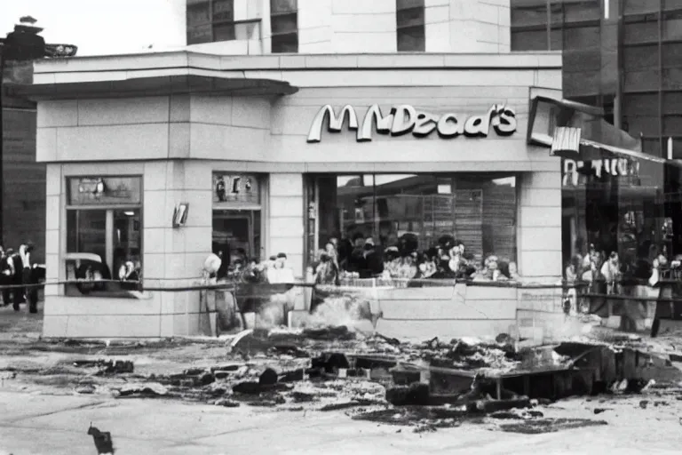 Image similar to mcdonalds hamburger blows up, historical photograph