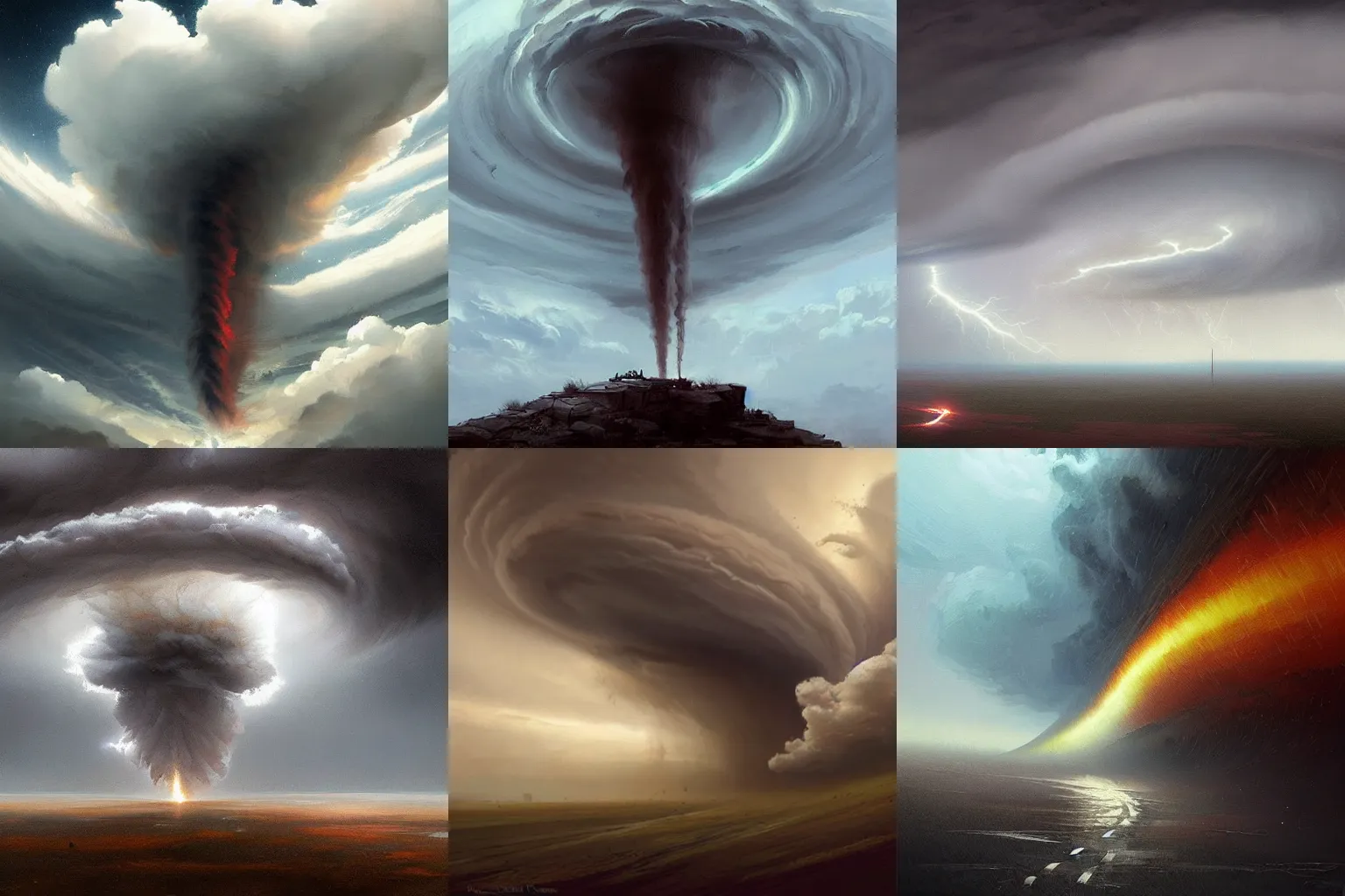 Prompt: tornado, storm, vortex, circular, clouds, by greg rutkowski and jeffrey smith, trending on artstation