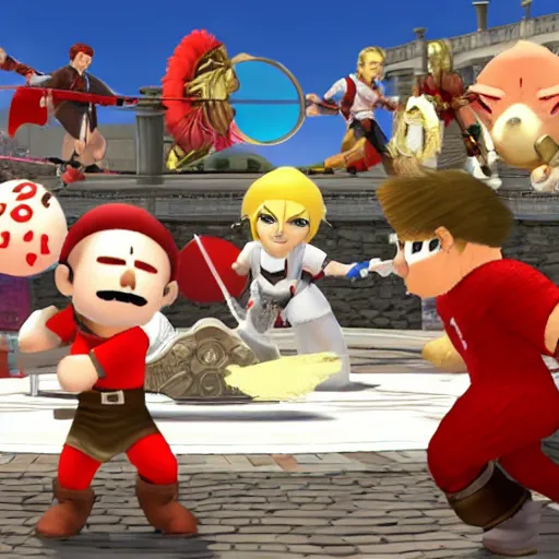 Prompt: Julius Caesar smash bros reveal, high resolution screenshot