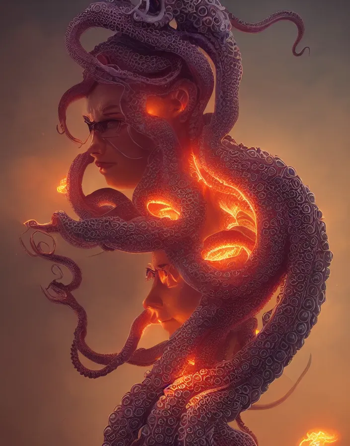 Prompt: goddess portrait. octopus phoenix head. intricate artwork by Tooth Wu and wlop and beeple and dan mumford. octane render, trending on artstation, greg rutkowski very coherent symmetrical artwork. cinematic, hyper realism, high detail, octane render, 8k, depth of field, bokeh