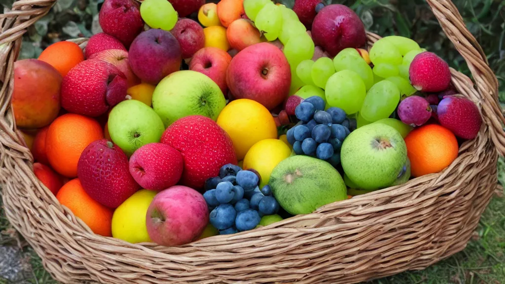 Prompt: a basket of fruites aperture f / 5