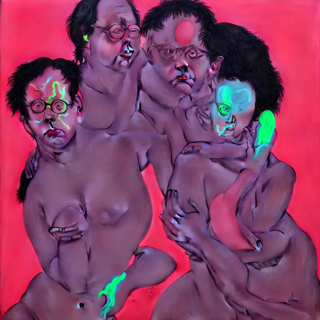 Image similar to weird and disturbing portrait of todd solondz, full body, thong, wide open eyes. vivid colors, neon, art by ( ( ( kuvshinov ilya ) ) ) and wayne barlowe and francis bacon and artgerm and wlop and william - adolphe bouguereau