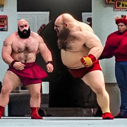Image similar to Danny Devito staring as Zangief in the Street Fighter 2024 movie