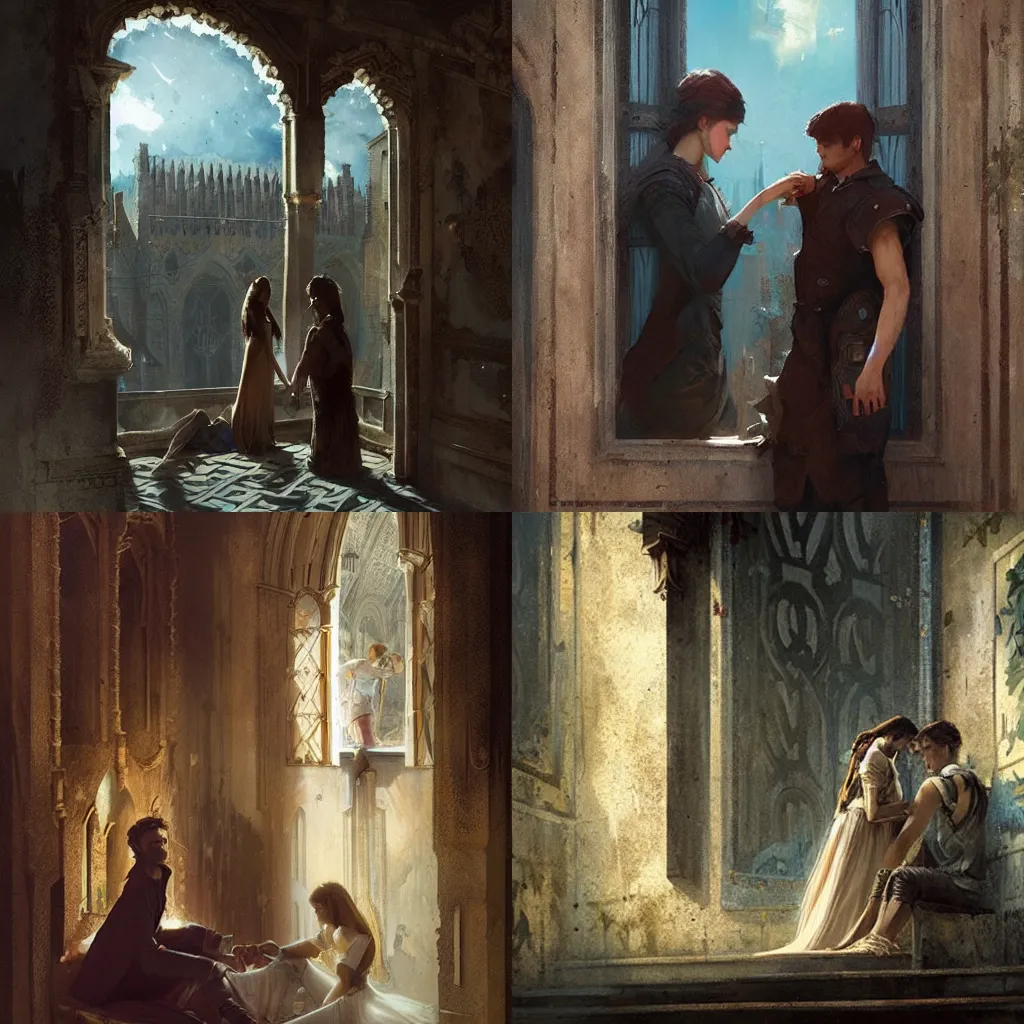 Prompt: Romeo and Juliet, illustrated by Greg Rutkowski