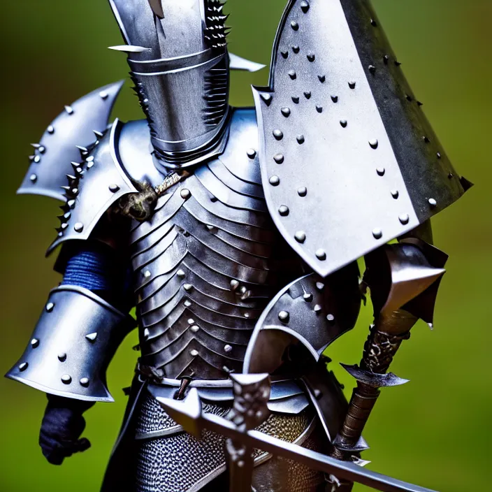 Prompt: full body photograph of a knight with spiky armour and a mace, extremely detailed. dslr. 5 0 mm.