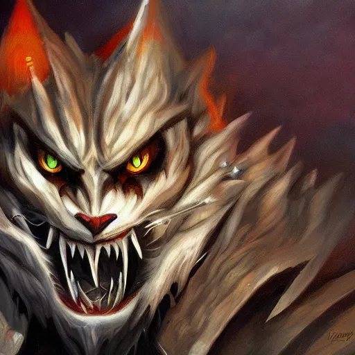 Image similar to a painting of rengar from league of legends