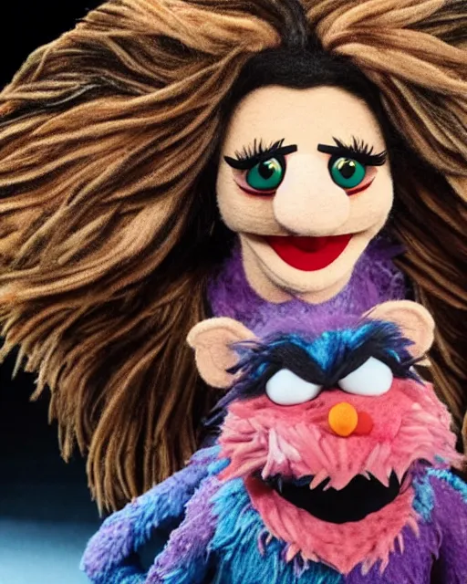 Prompt: betsy brandt as a muppet. highly detailed felt. hyper real photo. 4 k.