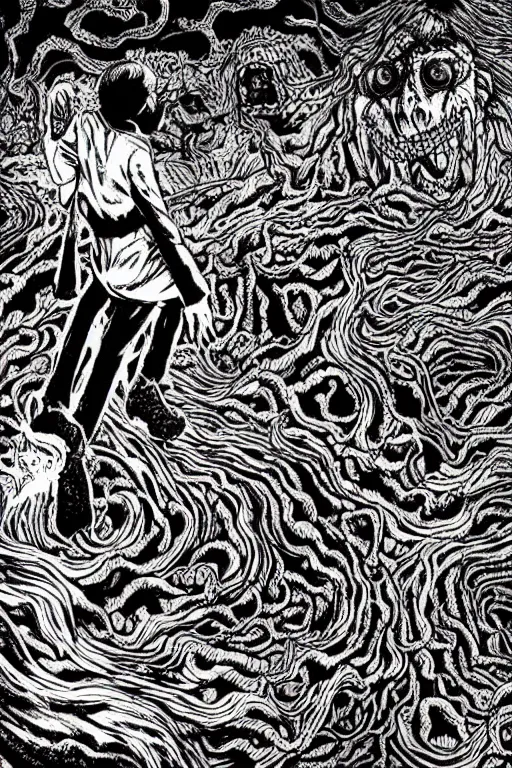 Image similar to the end of the world as we know it, junji ito illustration, lovecraftian horror, epic composition, full - color