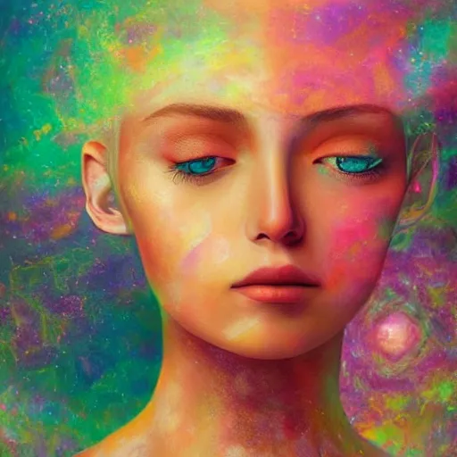 Prompt: beautiful detailed artistic portrait of a person travelling between different astral planes. reality is more than it seems. grainy and rough. fine detail. soft colour scheme. artistic painting by lurid ( 2 0 2 2 ). featured on deviantart.