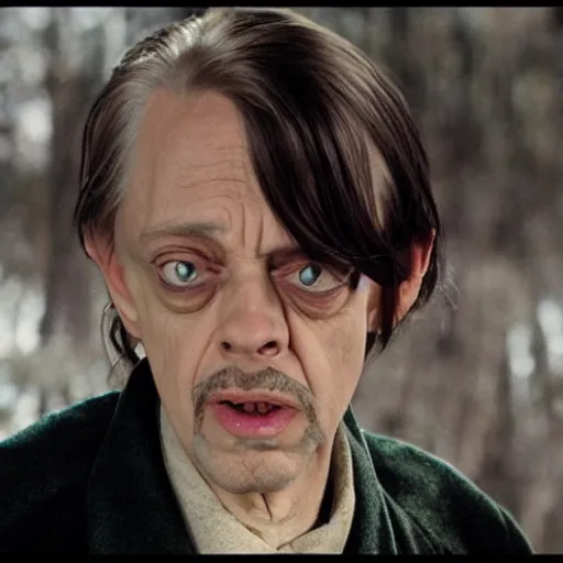 Prompt: Real Stills of Steve Buscemi smaller eyes playing a lord of rings elf in the new upcoming TV show promo ARRIFLEX 435 Camera