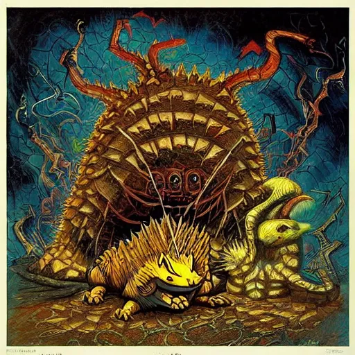 Prompt: demonic sandshrew concept art jacek yerka jackson pollock basquiat chris cold Vladimir Tretchikoff kitsch