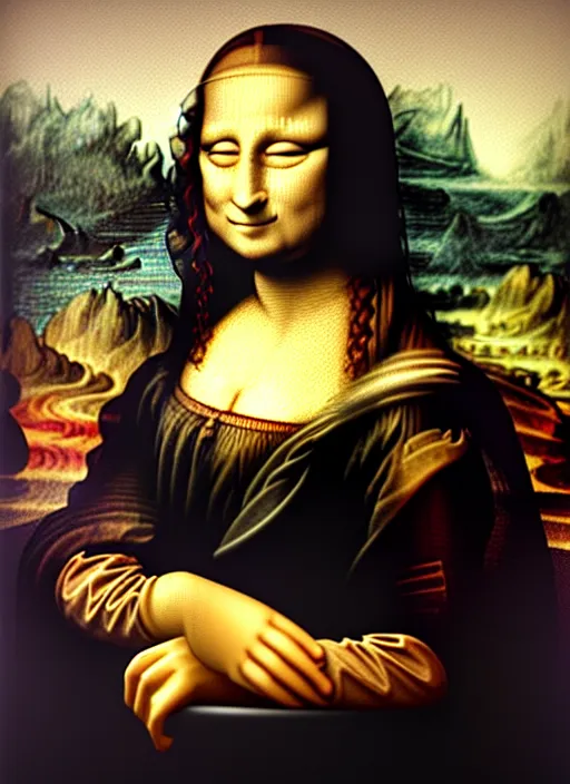 Image similar to “Mona Lisa painting with a laptop”