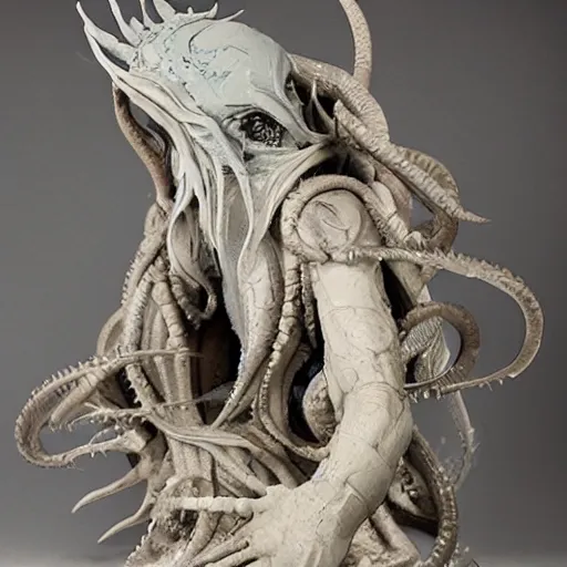 Prompt: angelarium, illithid, cthulhu, clay sculpture by ellen jewett