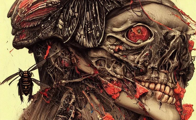 Image similar to death's head moth,highly detailed,cinematic,8k,by tristan eaton,Stanley Artgermm,Tom Bagshaw,Greg Rutkowski,Carne Griffiths, Ayami Kojima, Beksinski, Giger,trending on DeviantArt,face enhance,hyper detailed,horror, full of colour