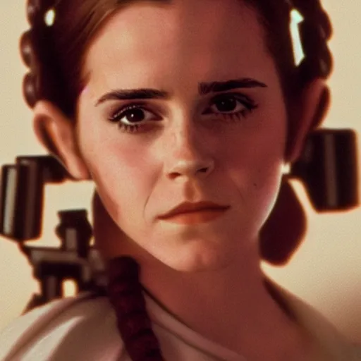 Image similar to film still of emma watson as princess leia in the 1 9 7 0 s, star wars, polaroid, photography, film, kodak