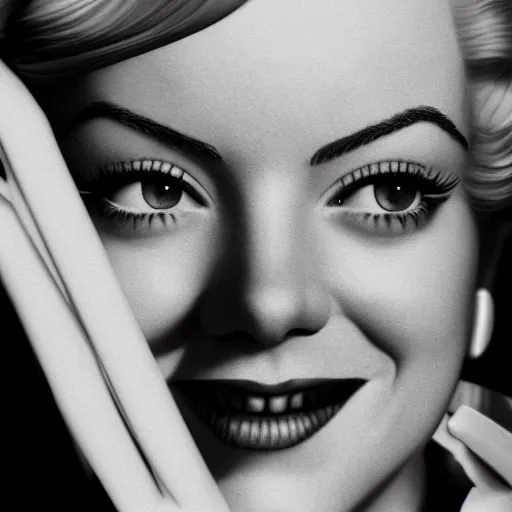 Image similar to Emma Stone as Marilyn Monroe, hyper realistic, octane render, 8k, high quality