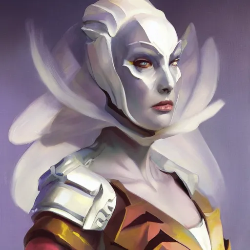 Image similar to greg manchess portrait painting of partially armored white queen from alice in wonderland as overwatch character, medium shot, asymmetrical, profile picture, organic painting, sunny day, matte painting, bold shapes, hard edges, street art, trending on artstation, by huang guangjian, gil elvgren, ruan jia, randy vargas, greg rutkowski