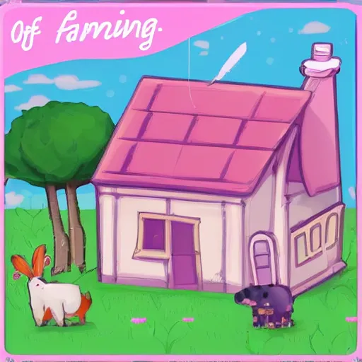 Image similar to of a concept for farming game with cute character and cute house cute animal, pastel color scheme