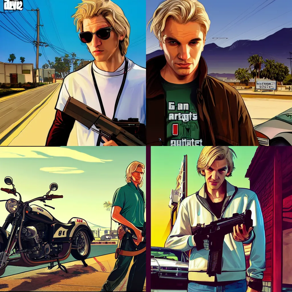 Prompt: xqc in GTA 6, cover art by Stephen Bliss, artstation, no text, beautiful beautiful beautiful beautiful beautiful beautiful