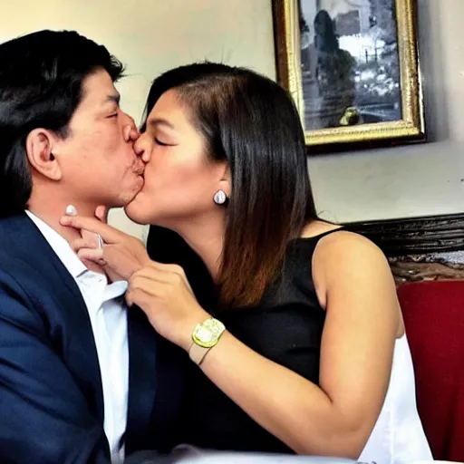 Prompt: bong bong marcos kissing sarah duterte