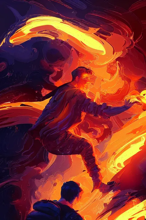 Image similar to the god prometheus handing a man a computer on fire, the fire is made of binary code, digital painting bioluminance alena aenami artworks in 4 k design by lois van baarle by sung choi by john kirby artgerm style pascal blanche and magali villeneuve