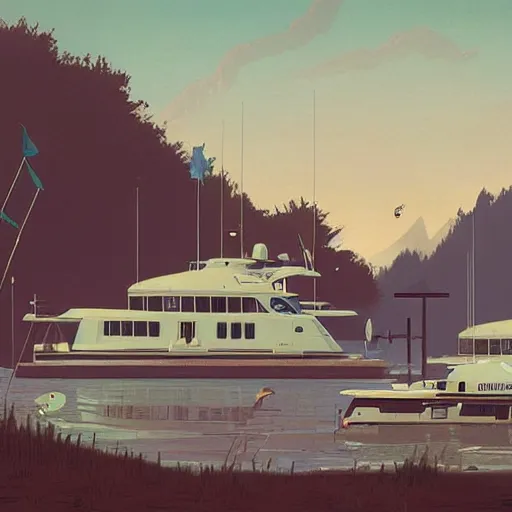 Image similar to yachting club by simon stalenhag