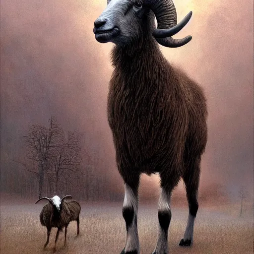 Image similar to vladimir putin, anthropomorphic goat with putin face, hybrid, macabre, horror, by donato giancola and greg rutkowski and wayne barlow and zdzisław beksinski, digital art