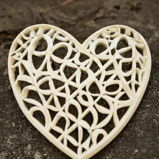 Image similar to lattice heart carved into ivory, c anon 5 d 5 0 mm lens