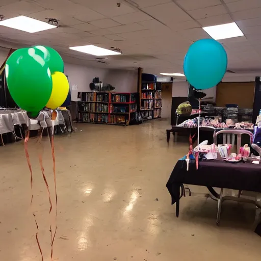 Image similar to photo of the backrooms liminal space with balloons