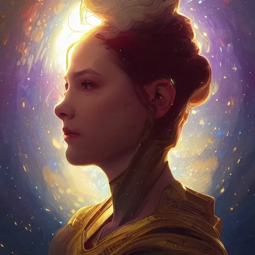 Image similar to How the universe ended, tragic, sad, cosmic and stars and nebula and galaxy, intricate, headshot, highly detailed, digital painting, artstation, concept art, sharp focus, cinematic lighting, illustration, art by artgerm and greg rutkowski, alphonse mucha, cgsociety