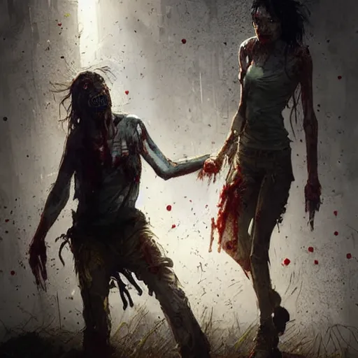 Prompt: clementine from the waking dead the last season been eaten by a couple of zombie by greg rutkowski