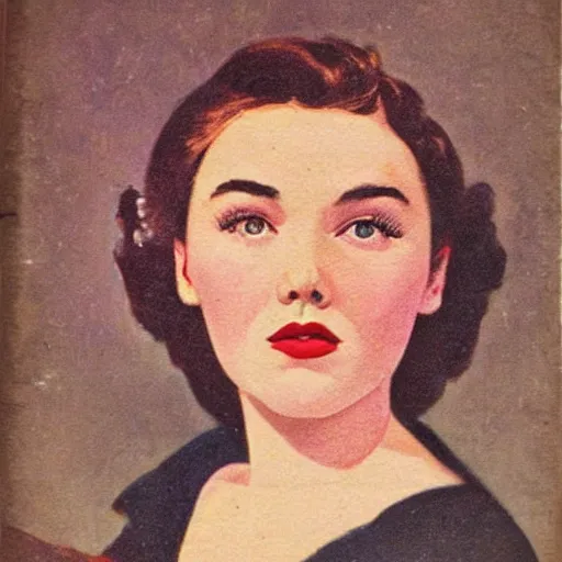 Prompt: “Florence Pugh portrait, color vintage magazine illustration 1950”