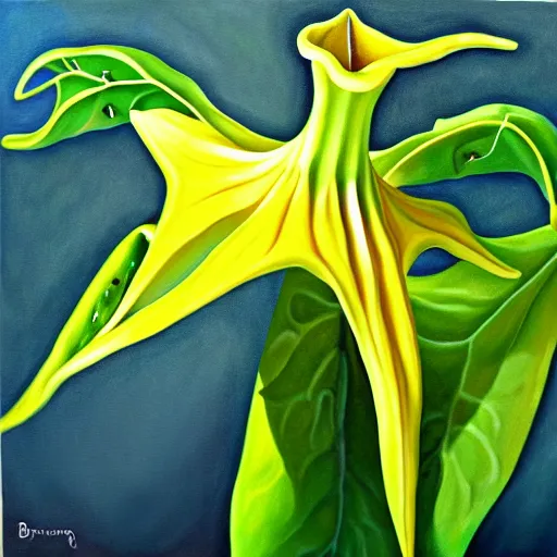 Image similar to realistic painting of a brugmansia suaveolens flower