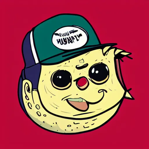 Prompt: A comic illistrative profile picture of a fat round spikey blowfish wearing a trucker hat and a wry smirk by Asaf Hanuka trending on artstation