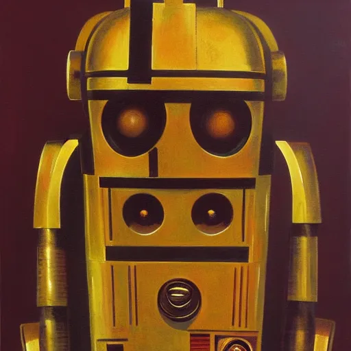 Prompt: painting of c - 3 p 0 by ralph macquarrie