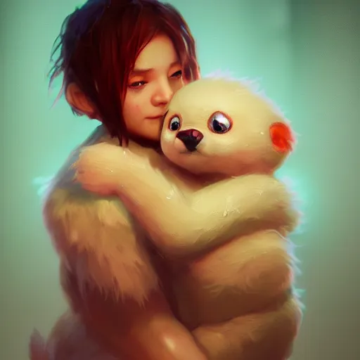 Image similar to The snuggliest snuggles in the world, huggy wuggy from poppy playtime video game, fullbody, ultra high detailed, glowing lights, oil painting, Greg Rutkowski, Charlie Bowater, Beeple, unreal 5, DAZ, hyperrealistic, octane render, RPG portrait, dynamic lighting, fantasy art, beautiful face