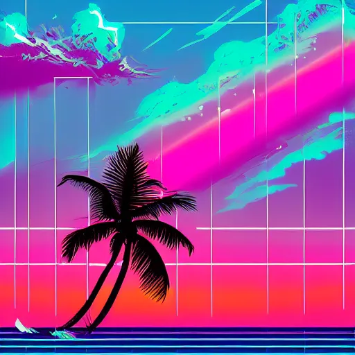 Prompt: ocean, retrowave