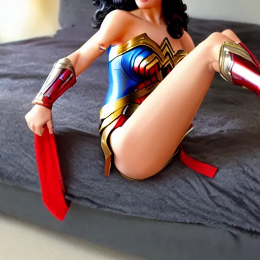 Image similar to wonder woman tied to a bed