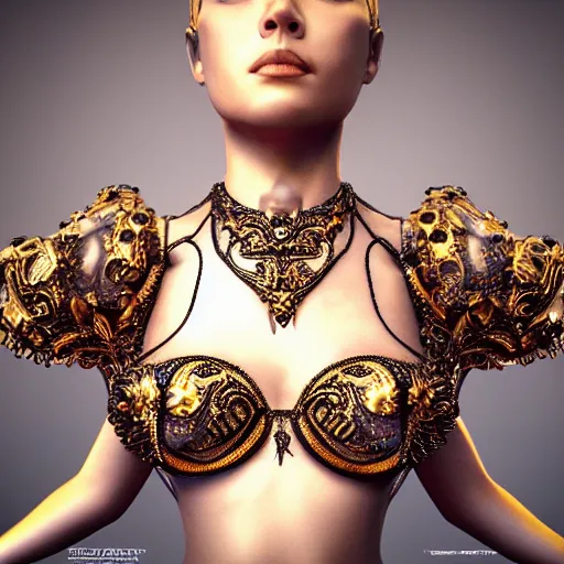 Image similar to princess, torso, ornate, breathtaking, surreal, intricate, detailed, octane render 4 k