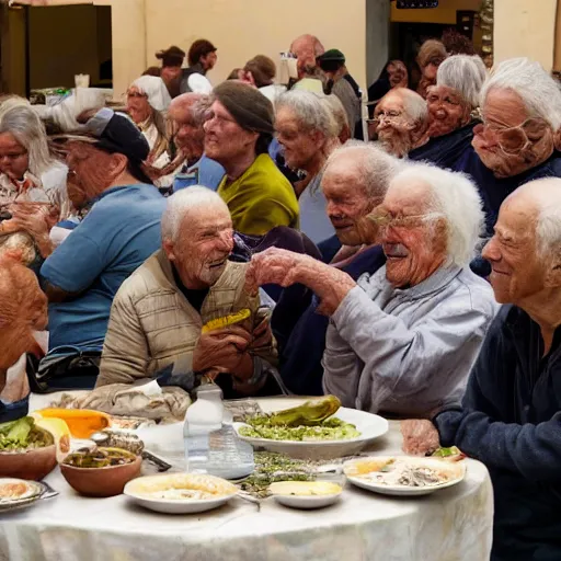 Image similar to a large crowd watching an elderly man eat soup, bold natural colors, national geographic photography, masterpiece, 8 k, raw, unedited, symmetrical balance