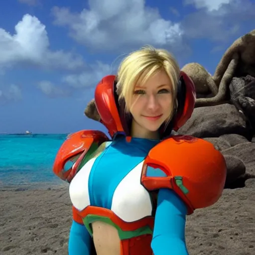 Image similar to samus aran chilling in aruba, metroid, aruba