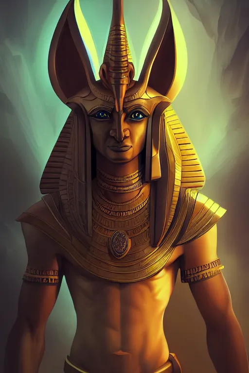 Prompt: the god anubis, egyptian setting, portrait, sharp focus, digital art, cgsociety, concept art, post processed, dynamic lighting, artstation, by emylie boivin, rossdraws and jazza