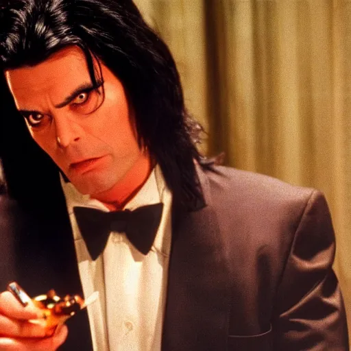 Image similar to still of tommy wiseau as vincent vega in pulp fiction ( 1 9 9 4 ), 4 k, cinematic, film footage, screencap