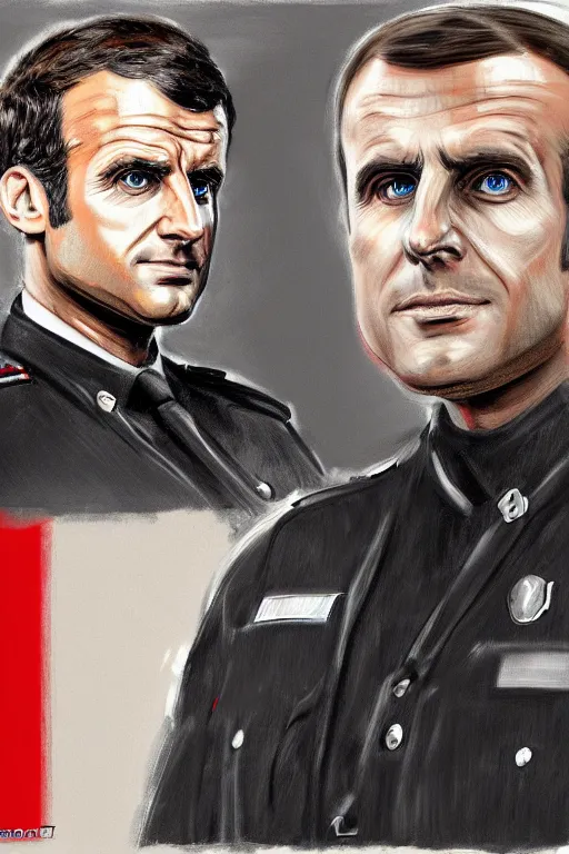 Image similar to emmanuel macron police officer, highly detailed, digital art, sharp focus, trending on art station