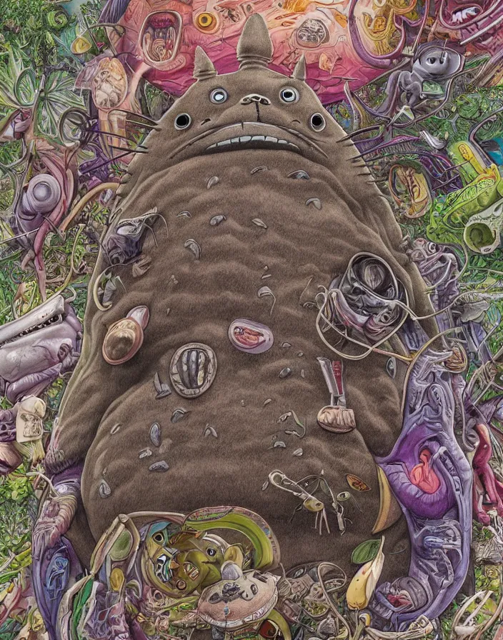 Prompt: an anatomical illustration of Totoro from a medical journal by Nychos and Alex Grey, highly detailed, high detail, 8k