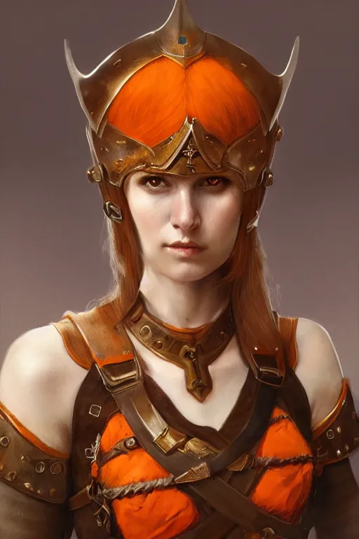 Image similar to full - body portrait of a ranger, female, white and orange breastplate, magical, high fantasy, d & d, by john collier, face details, extremely detailed, digital illustration