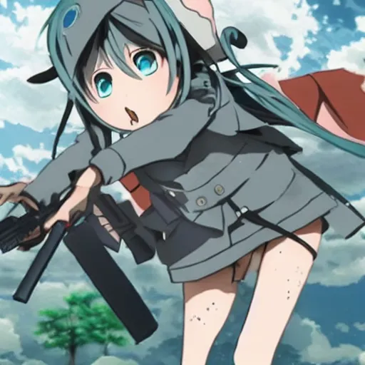 Prompt: natsume miku fighting in WW2