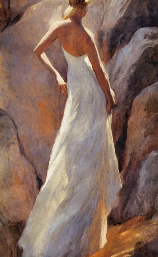 Image similar to romantic cave painting of in an elegant dress, by gregory manchess, james gurney, james jean, realistic, photo, 8 k