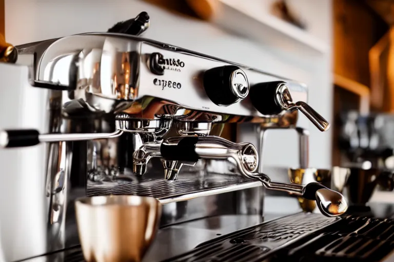 Prompt: professional photo of a high end espresso machine in a cafe, dof